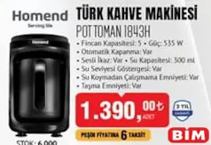 HOMEND POTTOMAN 1843H TÜRK KAHVE MAKİNESİ